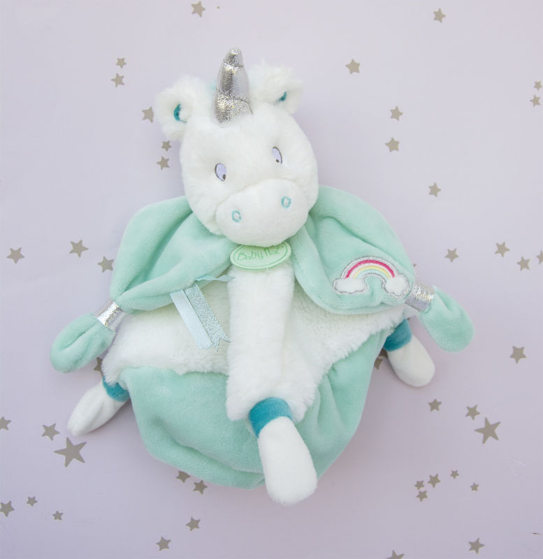  baby comforter unicorn blue white silver 